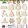 Piezas decorativas de madera pintadas a mano para Navidad, adornos de árbol de Navidad estilo graffiti, en blanco cortados con láser