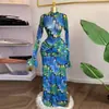 Ropa Europea y Americana para Mujer 2025 Nuevo Otoño Dulce y Fresca Estampada Cuello Alto de Tortuga Manga Larga Cintura Alta Ajustado Vestido Falda Larga
