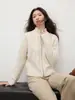 GR Pedido2026 Outono/Inverno Novo Cardigan de Tricô com Ponto Trançado Gola Meia Alta Zíper Duplo Branco Estilo Macio Peça de Roupa Externa para Mulheres