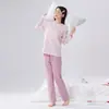 Conjunto de Pijama y Ropa de Casa de Algodón Puro Fino Clase A para Niñas, Ropa Transpirable de Manga Larga para Ropa de Casa para Niños Mayores
