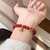 Pulsera Original Retro Exquisita Versátil Doble Huella Ágata Roja Flor de Loto Pulsera de Perlas de Lujo Ligero Alto Nivel