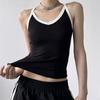 Camisole Preta com Gola Halter e Decote V para Mulheres, Estilo Curto Verão 2025 Primavera, Top Sem Mangas que Pode Ser Usado por Dentro ou por Fora