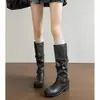 Botas de caballero de cuero negro de moda con hebilla para mujer, nueva colección otoño/invierno 2026, botas largas versátiles convertibles estilo británico G201
