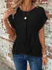 Camiseta de Color Puro con Cuello Redondo Nueva Transfronteriza Europea y Americana Elegante Top Retorcido de Manga Corta Ropa para Mujer de Primavera y Verano 2024