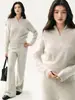 Suéter de Cachemira de Color Sólido Estilo Perezoso de Cuello Medio Alto para Mujer Nuevo Simple Holgado de Manga Larga Tejido Pulóver de Lana