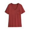2024 Verão Novo Simples Básico Solto Gola Oval Ombro Camiseta de manga curta Bolso Feminino Top Longo T