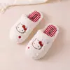 Chinelos de algodão Lidani Hello Kitty para mulheres, de inverno, para casa, internos, antiderrapantes, de pelúcia, quentes, fofos, de algodão para outono e inverno