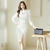Traje profesional y capaz con cuello elegante y top transfronterizo para mujer, ropa de primavera y otoño, nuevo traje de dos piezas con falda con abertura y cintura alta