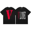 260g Marca Tendência Transfronteiriça Vlone Letra Jerry Estampa V Camisa Masculina Casual Solta de Manga Curta