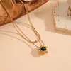 Collar Cruzado Nuevo Versátil de Acero de Titanio Elegante Versátil con Colgante Redondo de Piedra de Color para Mujer Collar de Acero Inoxidable de Doble Capa Tachonado de Perlas