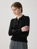 Nuevo suéter de punto para mujer, de manga larga, color liso, versátil, corte ajustado, 100% lana pura, con cuello camisero, para otoño e invierno