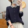 Camisa de manga larga de gasa de algodón puro estilo coreano para el trabajo, nuevo cuello de muñeca vintage, camisa que reduce la edad y estiliza para mujer, moderna para primavera y otoño