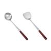 Cuchara sopera de acero inoxidable 304 mango de madera cuchara lijada pala espátula comercial de mango largo espátula doméstica engrosada espátula de cocina cuchara