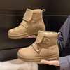 Botas de neve femininas estilo coreano, nova coleção outono/inverno 2026, forradas com fleece e espessadas para aquecimento, com fechos de velcro, botas curtas versáteis estilo Birkenstock e sapatos grandes de algodão