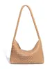 Bolsa de palha simples e elegante estilo coreano para mulheres, bolsa de ombro de design exclusivo, bolsa hobo de couro macio, bolsa de bolinho, bolsa de ombro para o dia a dia
