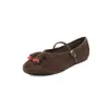 Zapatos Mary Jane con Bloques de Color y Borlas para Mujer, Zapatos Planos Nuevos con Interior y Exterior Completamente de Cuero, Cuero Genuino, Correa Única, Punta Redonda, Zapatos de Boca Baja para Mujer