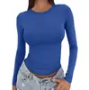 2026 Amazon nueva camiseta básica versátil de manga larga con cuello redondo, corte ajustado, estilo europeo y americano, para primavera y otoño, color liso, corte ajustado para mujer