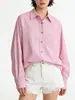 Camisa Listrada Rosa Estilo Francês Retrô Xingge para Mulheres, Manga Longa, Primavera 2026, Estilo Solto e Relaxado, Adequada para Camadas