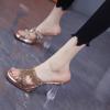 Sandalias de Chancla de Lujo Ligero para Exteriores con Suela Gruesa, Strass Transparente y Tacón Alto para Mujer, Nuevas de Verano 2026, Elegantes Sandalias con Tacón Grueso de Cristal