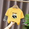 G2237# camiseta infantil de manga comprida algodão falso duas peças meninos outono novo bebê primavera e outono roupas infantis camiseta básica