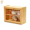 En stock Caja de Pan para Encimera de Cocina de Bambú Caja de Pan de Gran Capacidad Contenedor de Almacenamiento de Pan con Ventana Rejilla para Pan