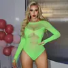 Lencería Sexy Calada Atuendo de Chica Hot Comercio Electrónico Transfronterizo Malla Verde Limón Top de Manga Larga Body Bikini Europeo y Americano G125