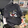 Nova Camiseta de Verão 2026 Estilo Retrô Americano Manga Curta para Mulheres, Lavada e Desgastada, Blusa Solta Estampada Fashionável Tendência