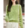 Nuevo cárdigan de punto de lana de cachemir para otoño e invierno, cuello redondo, de manga larga para mujer, patrón trenzado, suéter de lana de hilo cepillado
