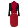 Atuendo de alta gama, elegante para mujer: un top sin mangas de corte ajustado, un cárdigan y una falda midi entallada - un conjunto de tres piezas perfecto para figuras petite
