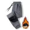 Calças casuais masculinas com forro de fleece, tecido 95% algodão 5% elastano, calças de algodão quentes para usar por cima, calças esportivas, calças jogger de perna reta para estudantes
