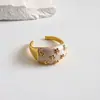 Anillo abierto redondo con diseño floral de goteo de aceite transfronterizo europeo y americano, anillo para dedo índice estilo vintage de lujo ligero, joyería de alta gama de lujo ligero para mujer