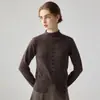 Novedad Otoño 2026 Cárdigan de Punto Suave Holgado de Cachemira 100% Puro para Mujer con Cuello Alto Pequeño y Botonadura Simple