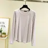 Camiseta de Manga Larga de Modal para Mujer, Capa Base Delgada, Corte Holgado, Top para Primavera y Otoño, Patchwork, Camiseta Talla Grande, Cuello Redondo, Ropa Interior