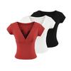 Estilo Lujuria Pura Sexy Encaje Cuello en V Manga Corta Camiseta Mujer Verano Nuevo Look Adelgazante Top Sexy