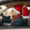Suministros de Decoración Navideña Funda para Reposacabezas de Asiento de Coche Atmósfera Navideña Tela No Tejida Roja Funda para Silla con Lazo