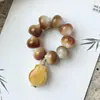Pulseira de Bodhi com Cabeça de Gato Fofa Natural para Estudantes Brincarem com as Pontas dos Dedos e Enrolarem nos Dedos, Pulseira de Sândalo Verde Macia para Mulheres Brincarem