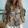 Fábrica de Origen 1688 Camisa de Mujer con Estampado de Flor de Ciruelo Vintage Holgada Cuello Solapa Blusa de Oficina Exclusiva para Venta Transfronteriza