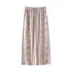 Venta al por mayor Envío directo Primavera Verano Algodón Lino Ropa de casa para mujer Cintura elástica Pierna ancha Pantalones cortos Casual Cómodo Pijama para el hogar