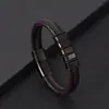 Pulseira de Aço Inoxidável e Couro Trançado Popular Europeia e Americana para Homens, com Gravação a Laser, Pulseira Personalizada e Fashionável em Estoque