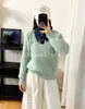 Nuevo Punto de Imitación de Visón Japonés y Coreano con Mangas de Mezclilla Empalmadas Cuello Polo Falso de Dos Piezas Ropa de Punto para Mujer Otoño e Invierno Punto Holgado Mangas Largas