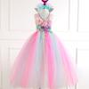 Vestido Largo de Sirena 2026 con Tocado, Vestido Floral de Perlas, Vestido de Hada de Tul sin Mangas, Falda Abullonada para Niñas