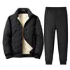 Traje deportivo para papá, chaqueta de lana de cordero gruesa con forro polar de invierno para hombre, ropa de invierno informal para personas de mediana edad y mayores.