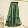 Saia Assimétrica de Algodão e Linho Texturizado Plus Size Feminina Verão Moda Casual Solta Linha A Comprimento Médio