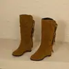 Botines Chelsea de Terciopelo Casual Caña Media Tacón de Cuña Nuevo Comercio Exterior Mate Británico 44 Botas 33 Botas con Borlas Negras Mujer