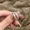 Anillo Abierto Geométrico de Circonita Estilo Palacio Francés, Anillo de Dedo Índice de Alta Gama de Nicho, Joyería de Moda, Exquisita y Personalizada para Mujeres