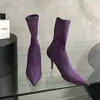 Botines nuevos de 2026, finos, de satén, con punta fina, tacón de aguja medio, calcetines elásticos para botas de tacón alto, adelgazantes