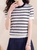 Verão Chanel estilo de manga curta T-shirt das mulheres curto estilo ocidental apertado cintura top listrado camisola de seda gelo fino