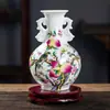 Jarrón Pequeño de Cerámica Homenaje al Durazno Jingdezhen Jarrón de Cerámica Antiguo con Dos Asas Adornos para la Entrada del Estudio o el Mueble de TV