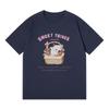 Verão 2025 Novo Algodão Puro Estampado Manga Curta Meninas Moda de Rua Americana Versátil Manga Curta Tops Casal Camisetas Básicas
