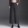 Calça Larga de Mistura de Lã para Mulheres Outono/Inverno 2026 Novo Estilo Fashionável Elegante Cropped Cintura Alta Emagrecedora Perna Reta